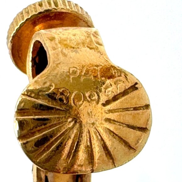 Turtle 50s Clip-On Earrings Gold Tone Green Clear Rhinestone Vintage Design - Picture 3 of 8